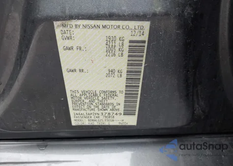 2015 Nissan Altima 2.5 S z USA, uszkodzony, nr VIN 1N4AL3AP2FN378749